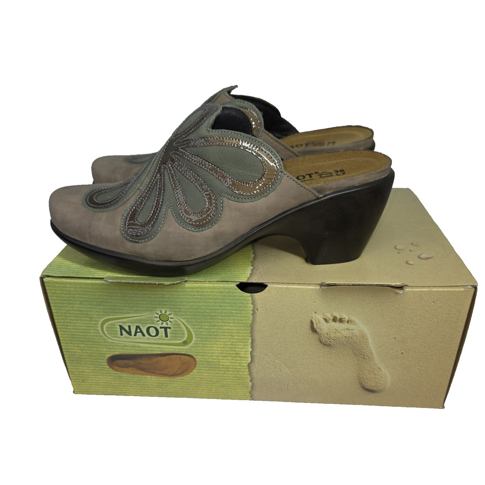 Noat Mules Sandals Womens 7 Beige Leather Heel Clogs Dune Basil Shitake Adore
